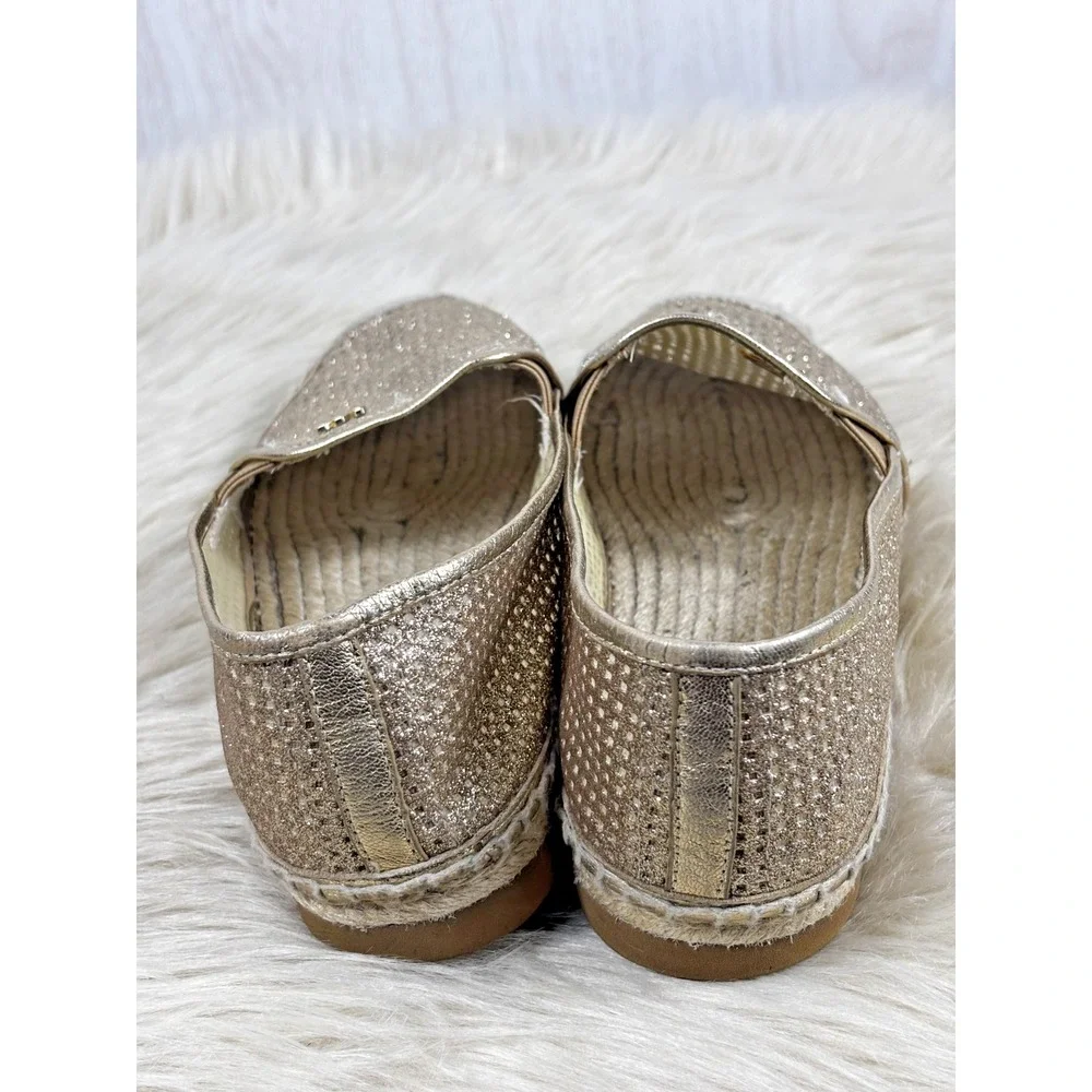 Michael Kors Kendrick Espadrilles Womens 7.5 Gold Glitter Metallic Slip On Flats